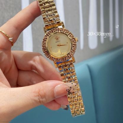 W-2041-Versace Versace Reve Collection Luxury Womens Watch Timepieces with a Gold Bracelet and Case featuring a Black Dial