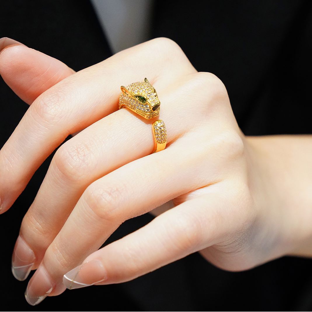 INS1097-Aura & lrena Luxury Panther Ring for Women – Adjustable 18K Gold/Platinum Plated Open-End Ring with AAA Cubic Zirconia, Elegant Animal Jewelry, Unique Fashion Gift for Her Gold Rings for Men Non Tarnish