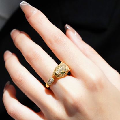 INS1097-Aura & lrena Luxury Panther Ring for Women – Adjustable 18K Gold/Platinum Plated Open-End Ring with AAA Cubic Zirconia, Elegant Animal Jewelry, Unique Fashion Gift for Her Gold Rings for Men Non Tarnish