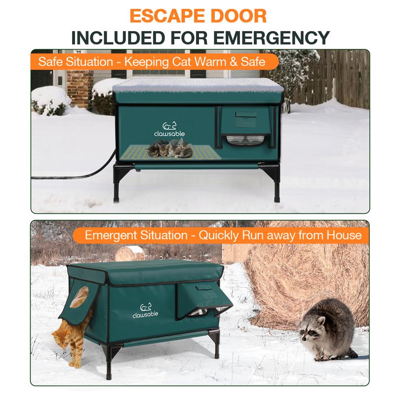 Clawsable Indestructible Heated Cat House for Outdoor Winter, 100% Waterproof, Safe Escape Door, Fully Insulated Outdoor Cat Shelter with Heater for Feral Barn Cats and Kittens Clawsable Indestructible Heated Cat House for Outdoor Winter, 100% Waterproof, Safe Escape Door, Fully Insulated Outdoor Cat Shelter with Heater for Feral Barn Cats and Kittens