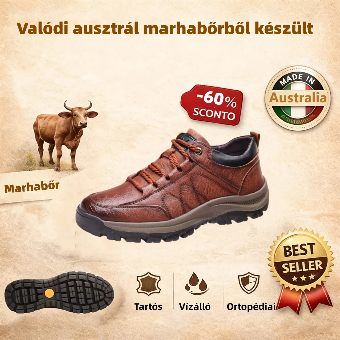 【🎁60% kedvezmény ma - Ne hagyja ki】Ergonómiailag tervezett ausztrál bőr ortopéd cipők - Kiváló minőségű bőr + kézzel varrott 👞