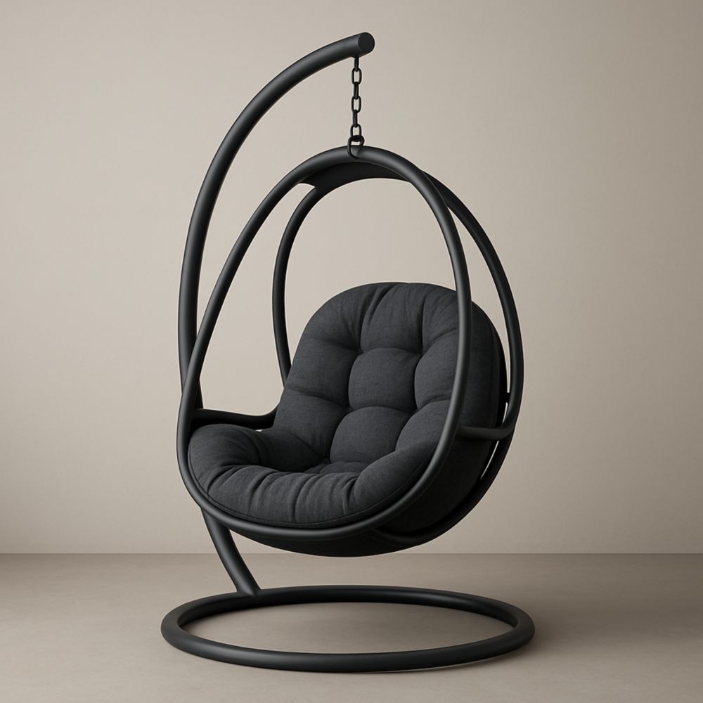 Schaukelstuhl Hängesessel Stahlrahmen Schwarz mit Kissen-Domovzeleny