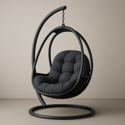Schaukelstuhl Hängesessel Stahlrahmen Schwarz mit Kissen-Domovzeleny