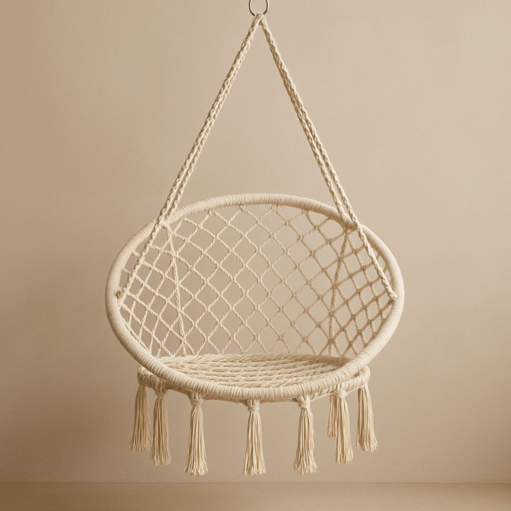 Hängesessel Makramee Creme Baumwolle Rund-Domovzeleny