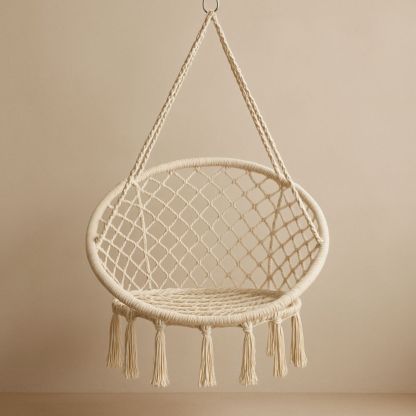 Hängesessel Makramee Creme Baumwolle Rund-Domovzeleny