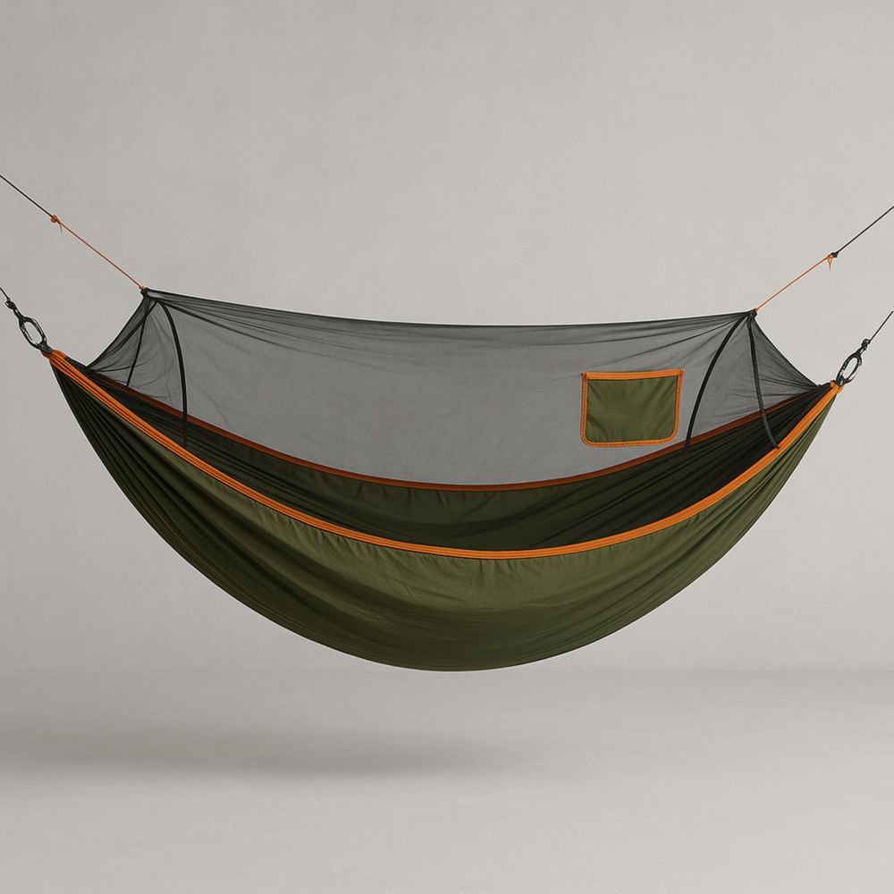 Hängematte mit Moskitonetz Oliv/Orange Nylon 280x140cm-Domovzeleny