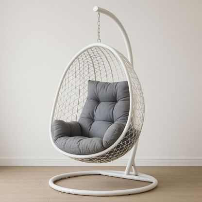 Hängesessel Ei-Form Weiß Stahl Grau Kissen 200x100x120 cm-Domovzeleny