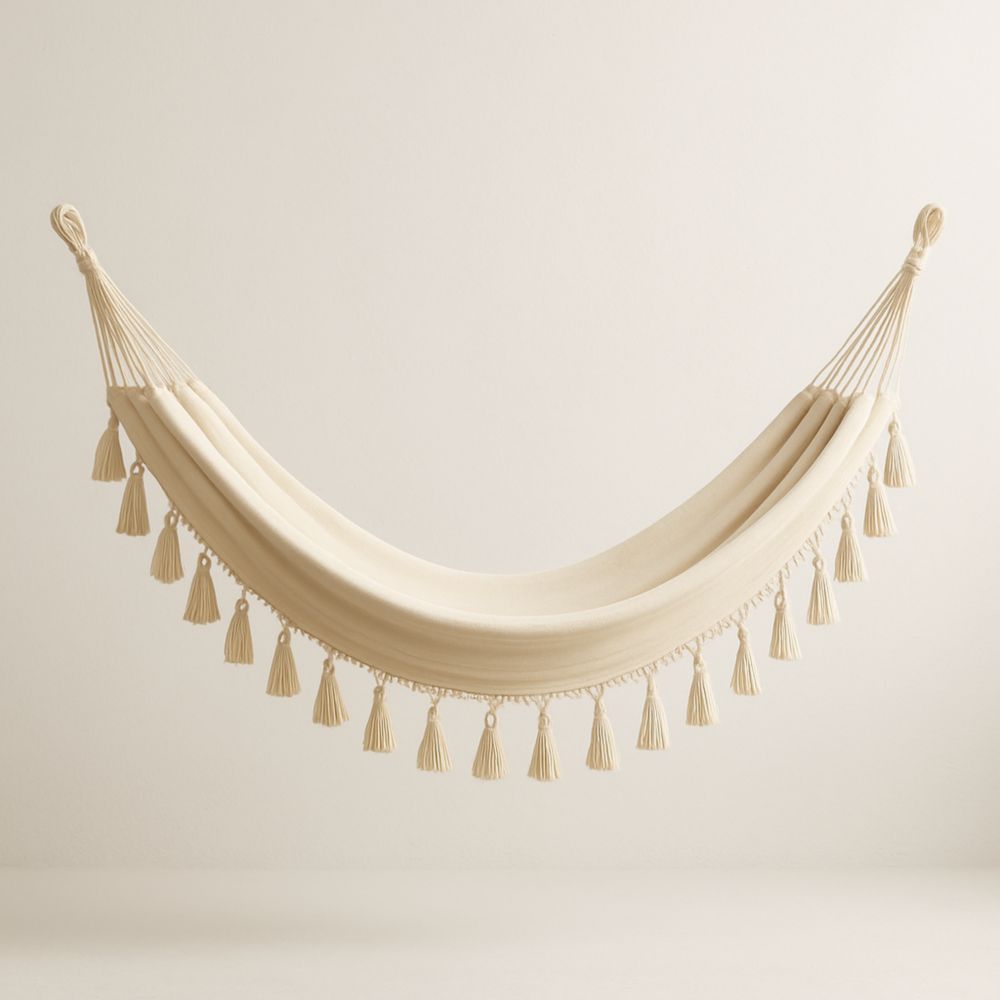 Hängematte Baumwolle Quaste Beige-Domovzeleny