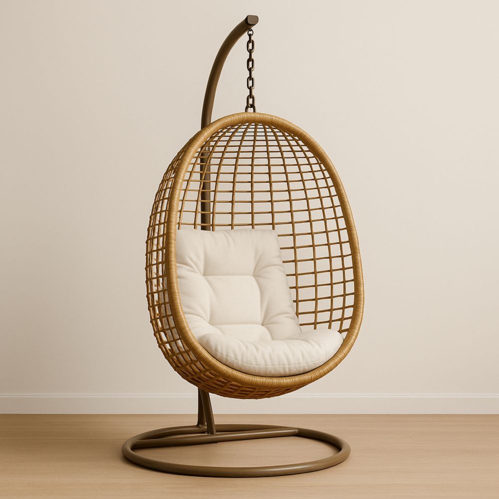 Hängesessel Ei-Form Braun/Metall/Rattan 120x120x200 cm-Domovzeleny