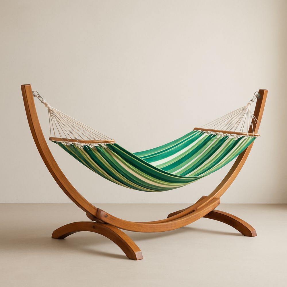 Hängematte mit Gestell Grün gestreift Holz Baumwolle-Domovzeleny