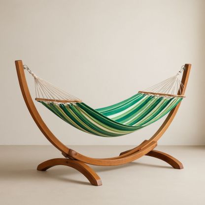 Hängematte mit Gestell Grün gestreift Holz Baumwolle-Domovzeleny