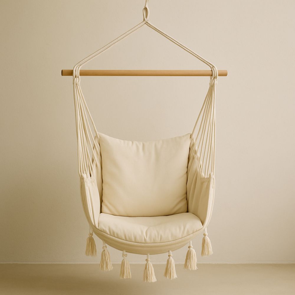 Hängesessel Beige Baumwolle mit Kissen-Domovzeleny