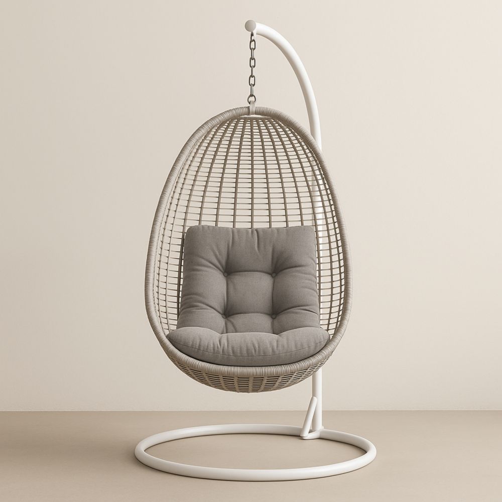 Hängesessel Ei-Form Rattan Beige Grau Mit Stahlrahmen 200x95x95 cm-Domovzeleny