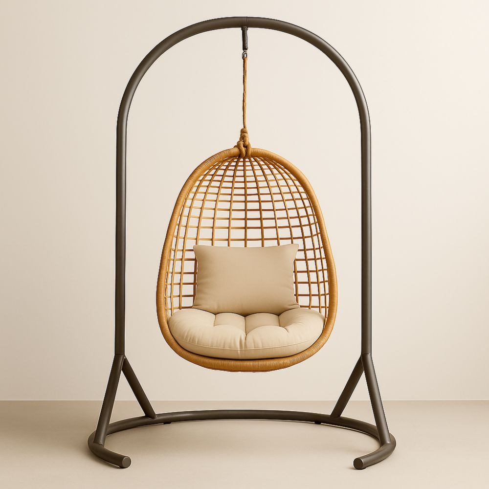 Hängesessel mit Gestell Beige Rattan Kunstfaser-Domovzeleny