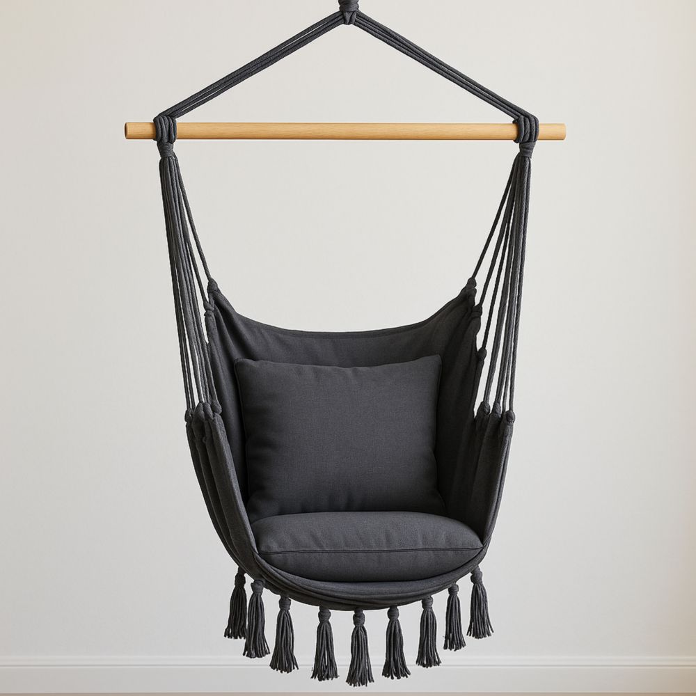 Hängesessel Baumwolle Dunkelgrau mit Holzstange-Domovzeleny