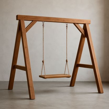 Holzschaukel rechteckig Natur Seil Holz-Domovzeleny