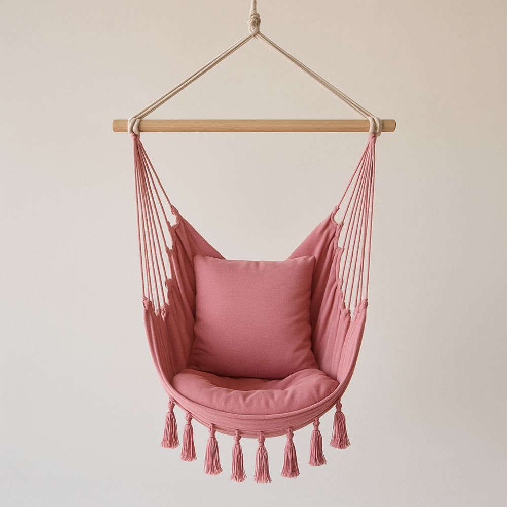 Hängesessel Sitzfläche Baumwolle Rosa mit Kissen-Domovzeleny