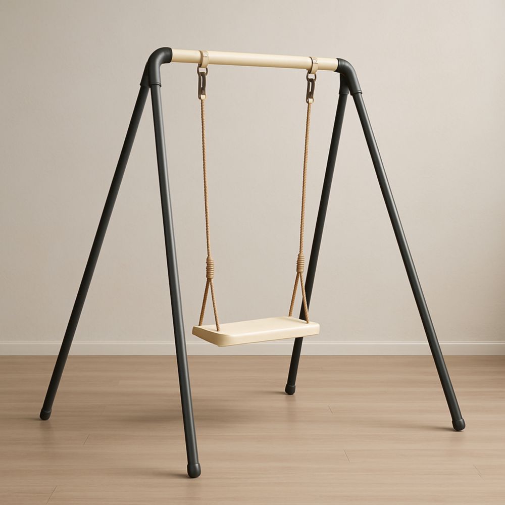 Kinderschaukel Metallrahmen Beige/Schwarz Baumwollseil Innen/Außengebrauch-Domovzeleny