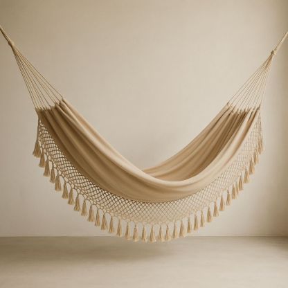 Hängematte Baumwolle Beige Makramee Quasten 260x140cm-Domovzeleny