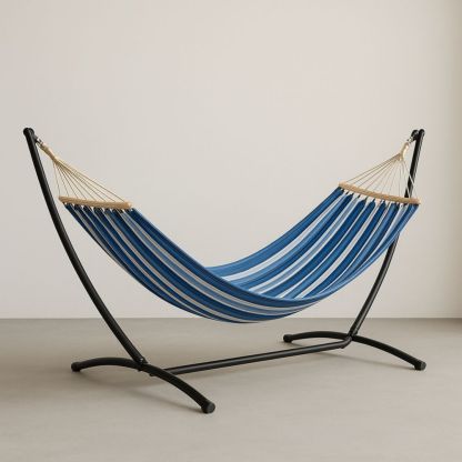 Hängematte Set mit Gestell Rechteck Holzgestänge Blau/Schwarz Baumwolle-Domovzeleny