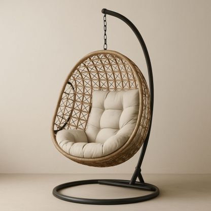 Hängesessel rund Kohlenstoffstahl Rattan Schwarz/Beige-Domovzeleny