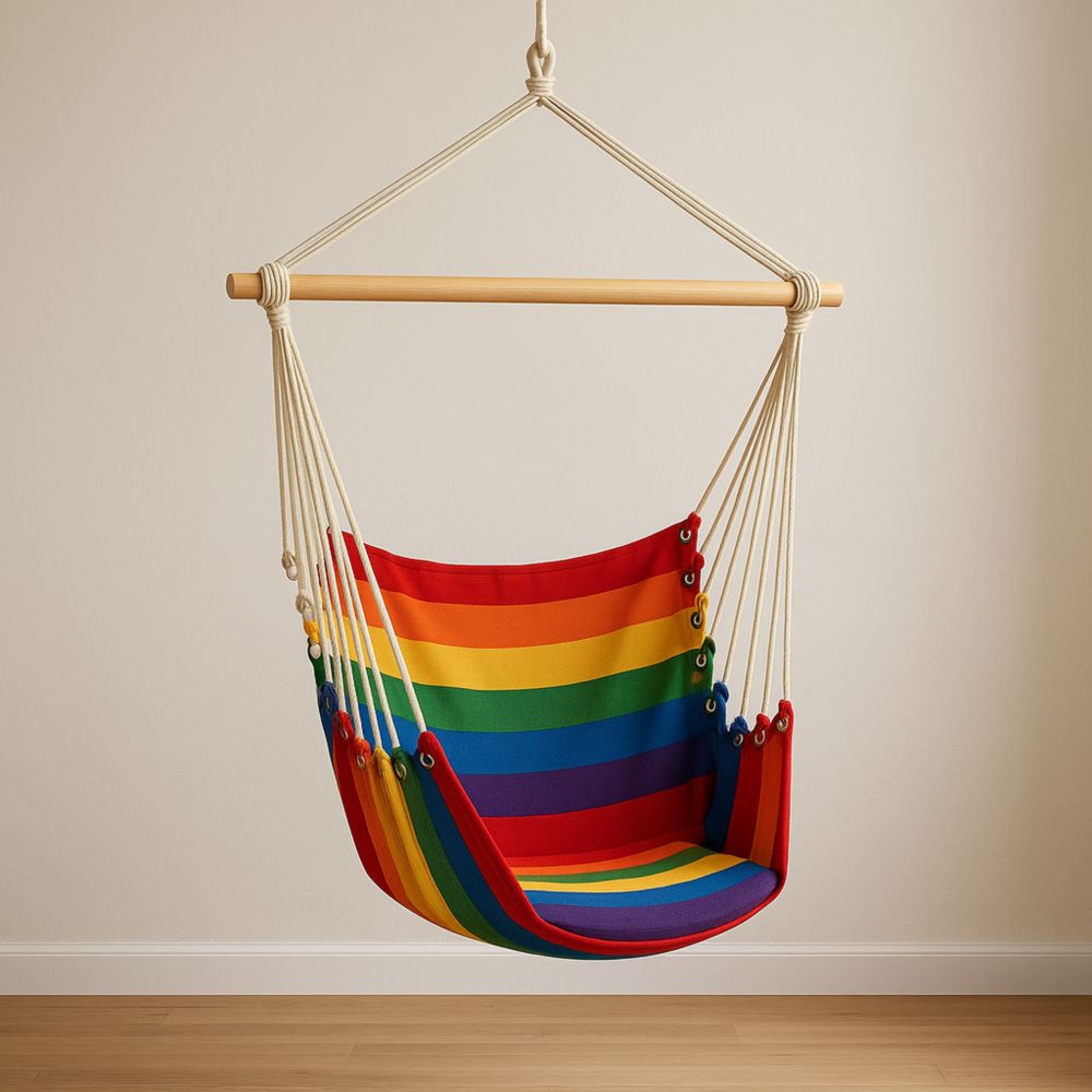 Hängesessel Baumwolle Regenbogenfarben 100x130 cm-Domovzeleny