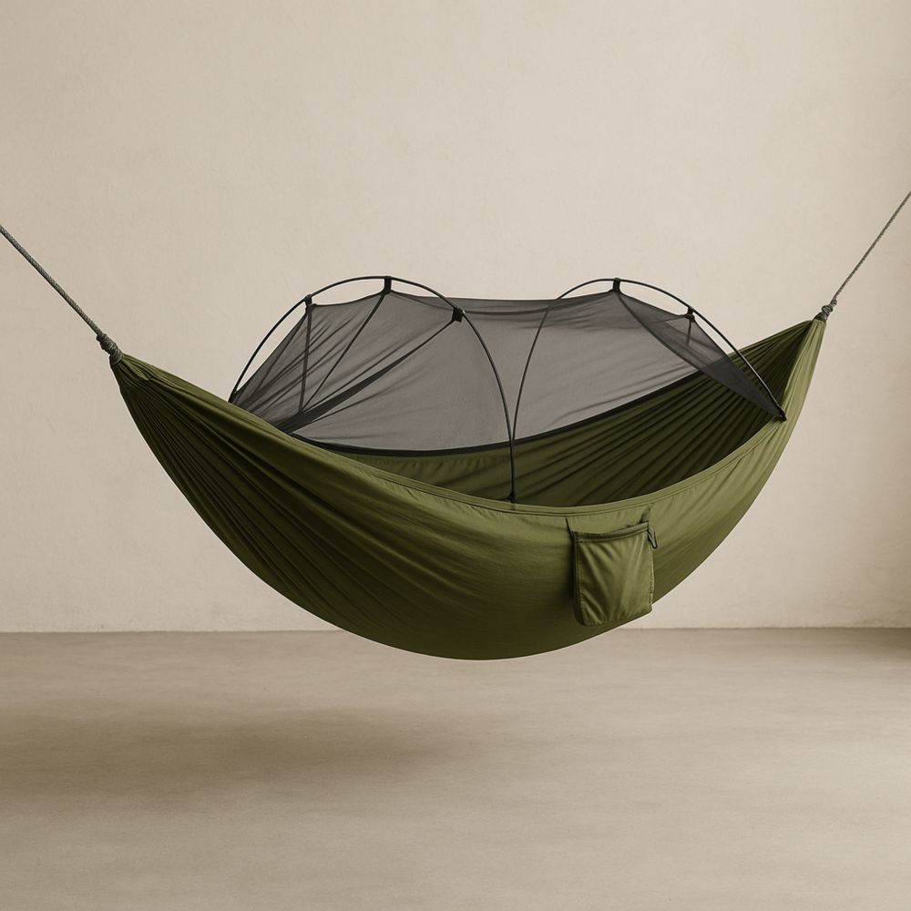 Hängematte mit Moskitonetz Olivgrün Nylon 300x140cm-Domovzeleny