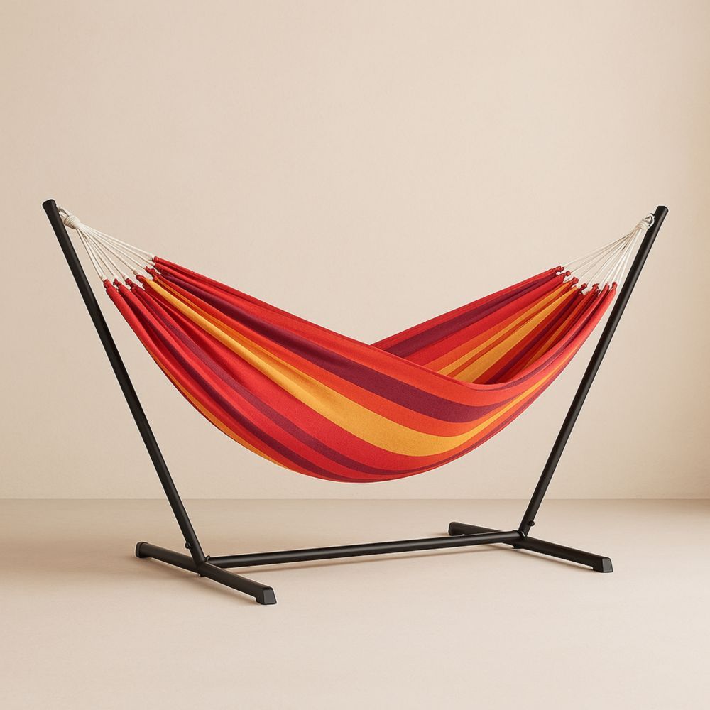 Hängematte mit Gestell Streifenmuster Rot/Orange Stahlrahmen Baumwollmischung-Domovzeleny