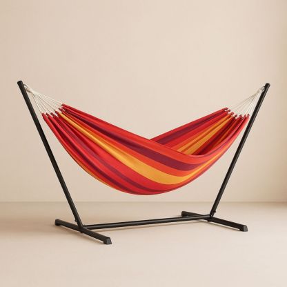 Hängematte mit Gestell Streifenmuster Rot/Orange Stahlrahmen Baumwollmischung-Domovzeleny