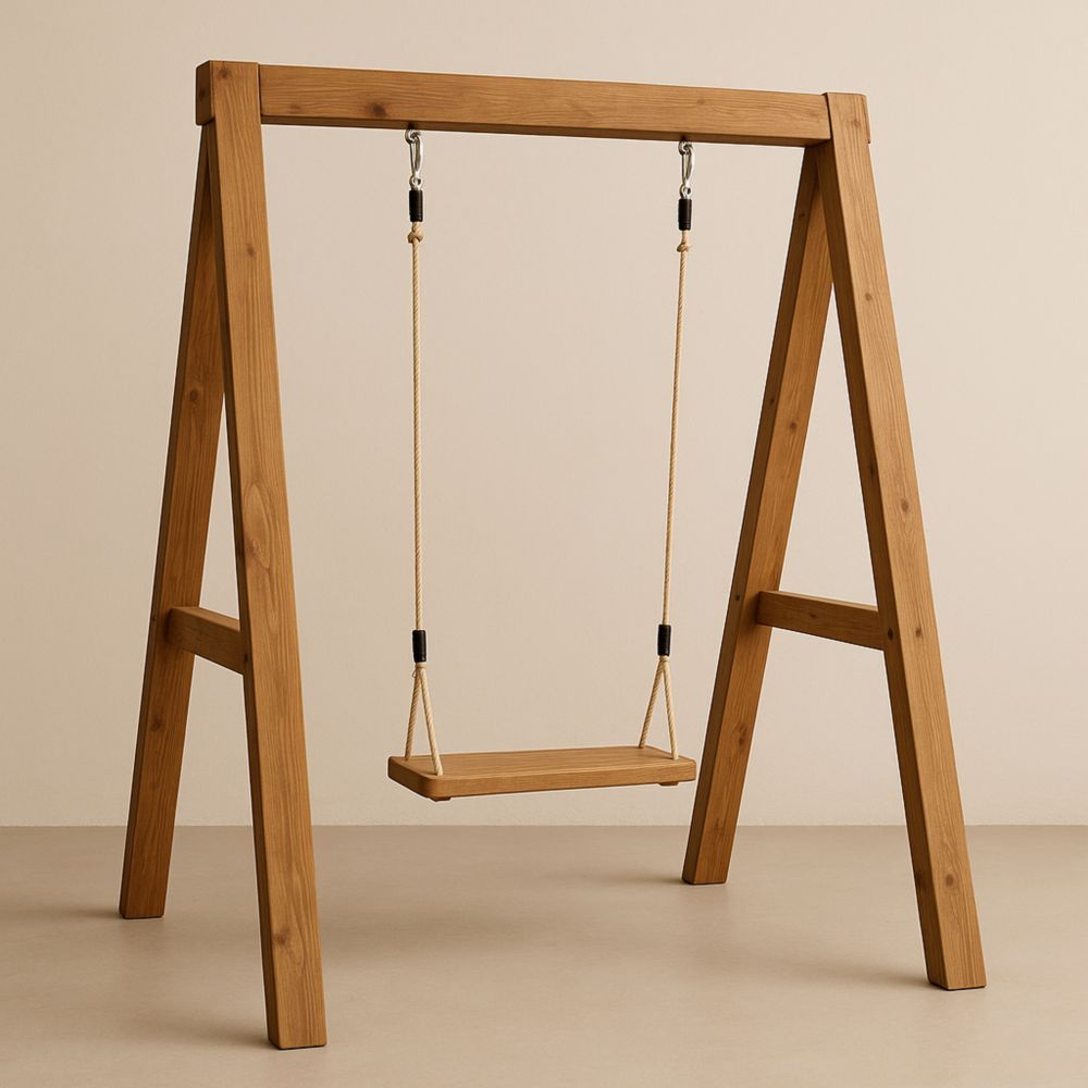 Kinderschaukel Holz Rahmen Natur Seil 120x150 cm-Domovzeleny