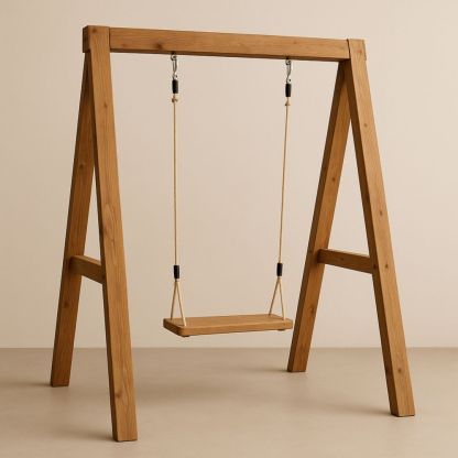 Kinderschaukel Holz Rahmen Natur Seil 120x150 cm-Domovzeleny