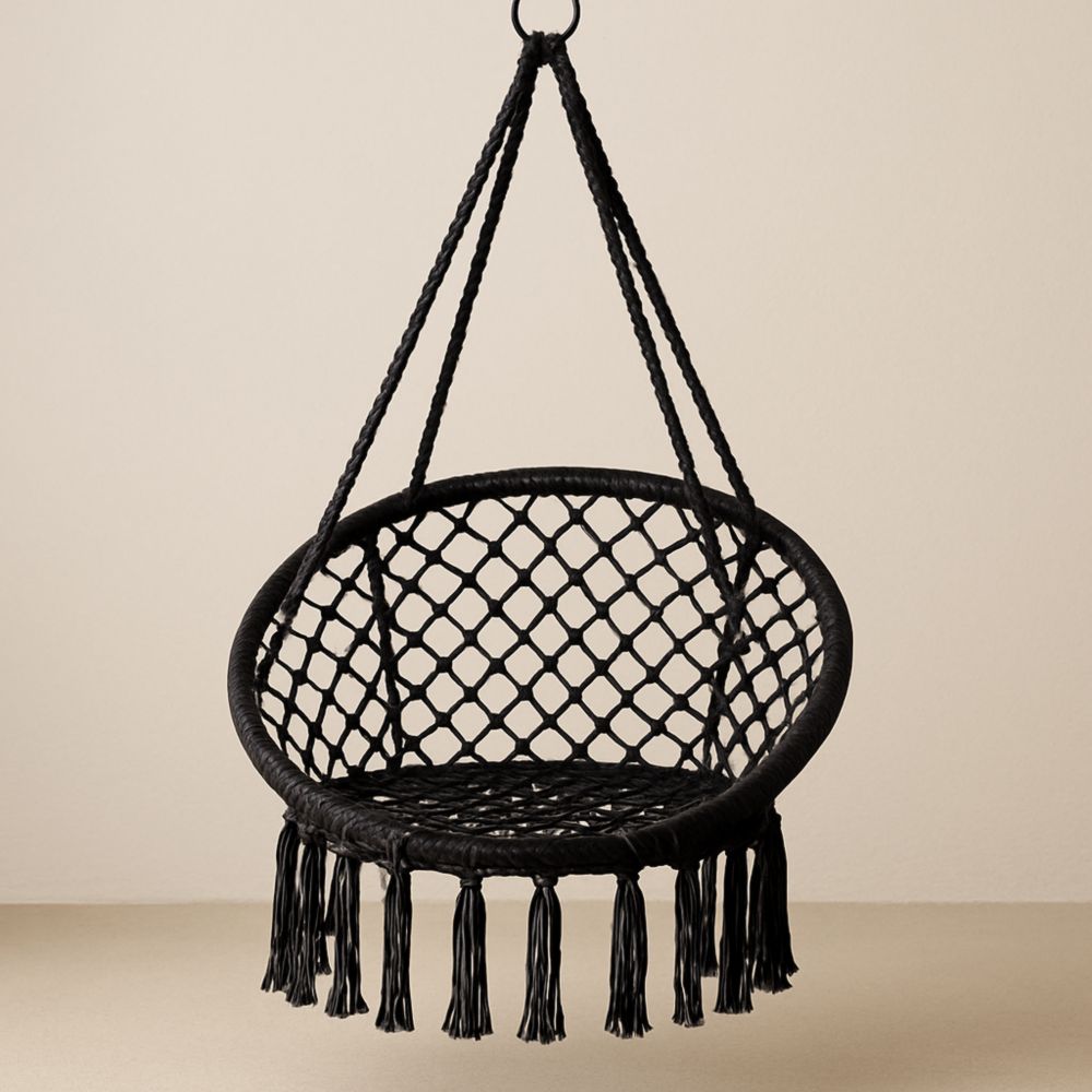 Hängesessel rund Schwarz Netz Struktur Baumwolle Durchmesser 80cm-Domovzeleny