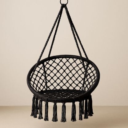 Hängesessel rund Schwarz Netz Struktur Baumwolle Durchmesser 80cm-Domovzeleny