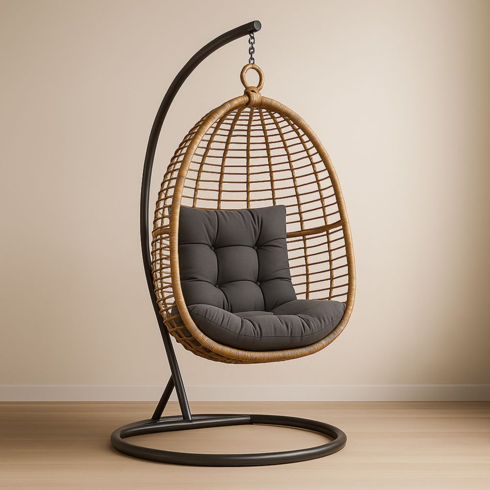 Hängesessel Rattan Oval Natur/Schwarz Polyrattan Stahl-Domovzeleny