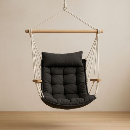 Hängesessel Baumwolle Schwarz mit Holzstange-Domovzeleny