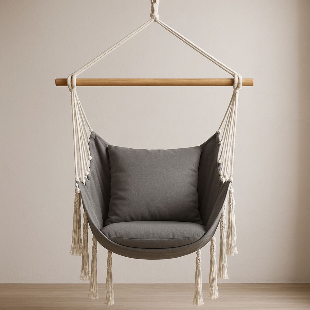 Hängesessel Grau Baumwolle mit Kissen-Domovzeleny