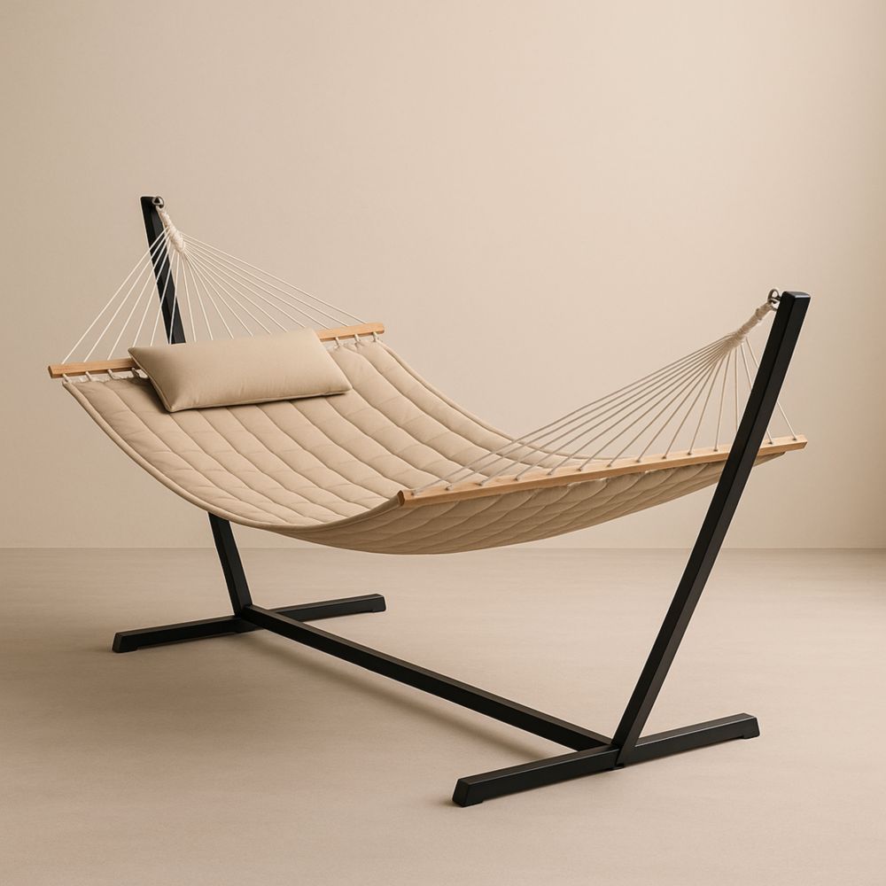 Hängematte mit Gestell Beige Baumwolle Metall-Domovzeleny