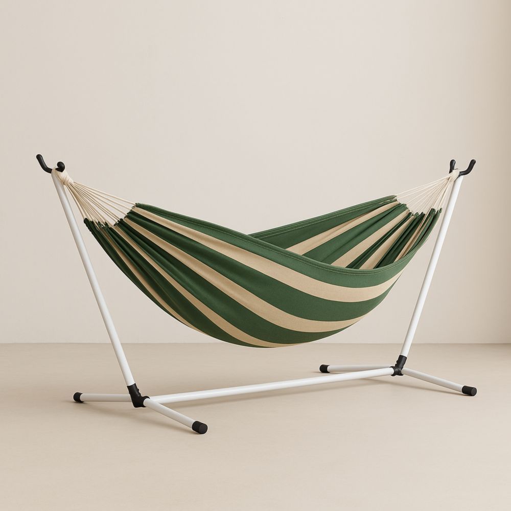 Hängematte mit Gestell Baumwolle Grün/Beige-Domovzeleny
