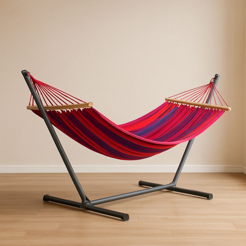 Hängematte mit Gestell Baumwolle Rot/Blau-Domovzeleny