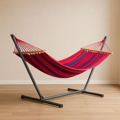 Hängematte mit Gestell Baumwolle Rot/Blau-Domovzeleny