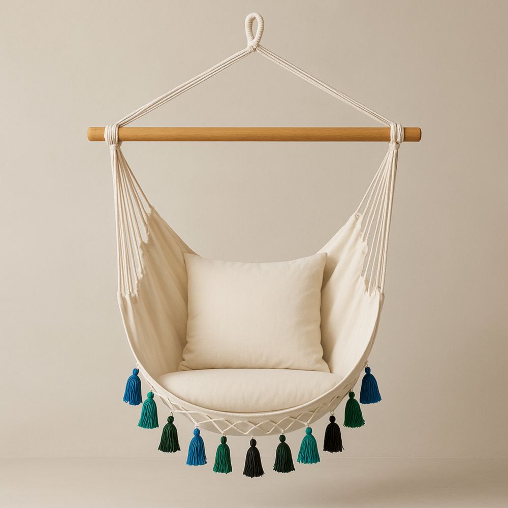 Hängesessel Baumwolle Cremefarben mit Quasten-Domovzeleny