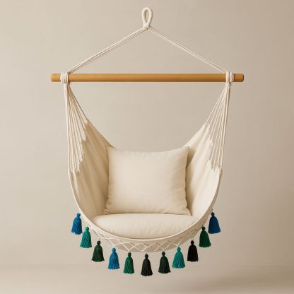 Hängesessel Baumwolle Cremefarben mit Quasten-Domovzeleny