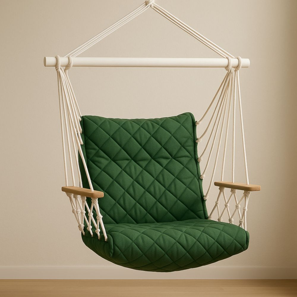 Grüner Hängesessel Baumwolle mit Holzarmlehnen 100x50x50 cm-Domovzeleny
