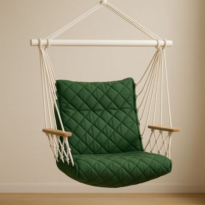 Grüner Hängesessel Baumwolle mit Holzarmlehnen 100x50x50 cm-Domovzeleny
