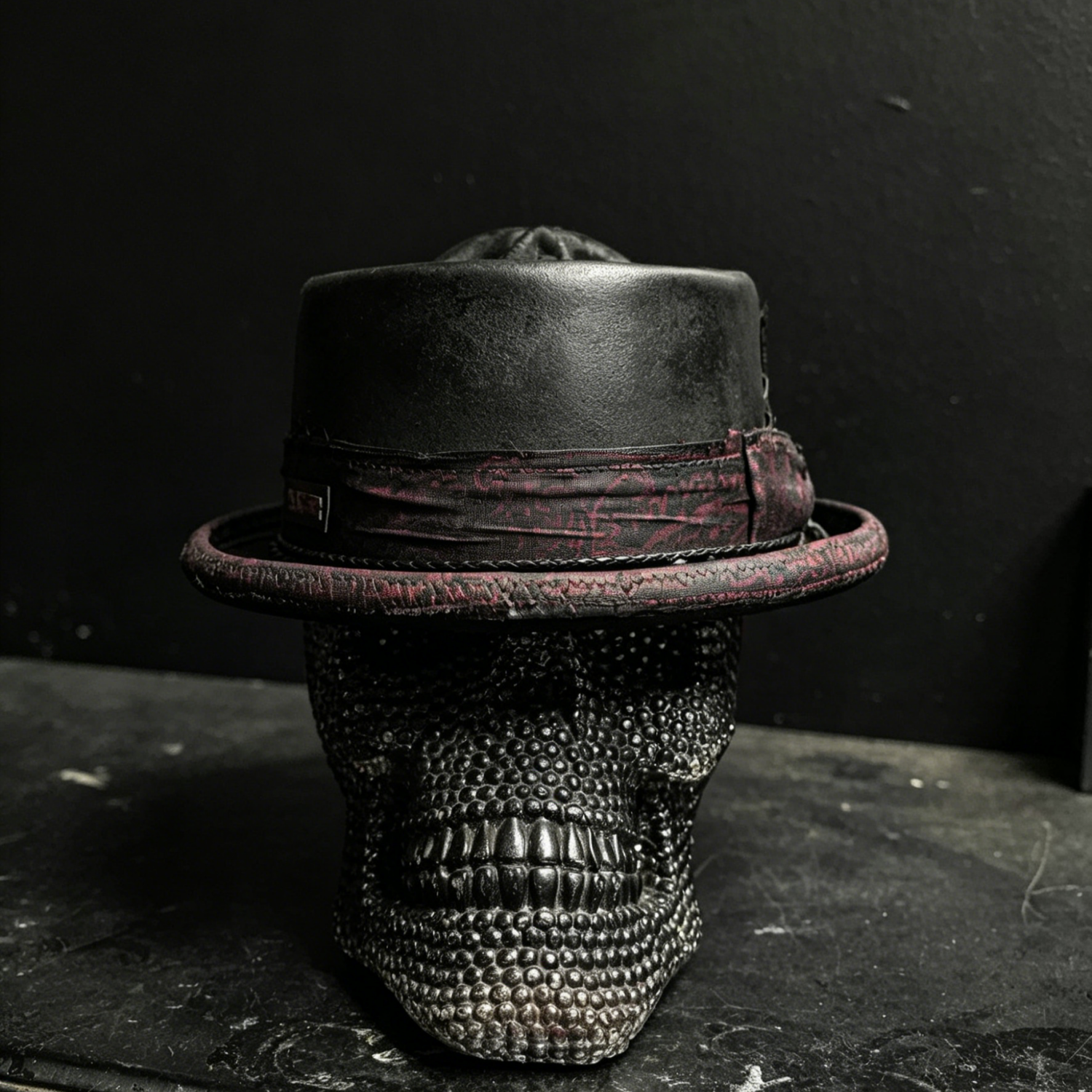 Front view of the Skull Pork Pie Hat
