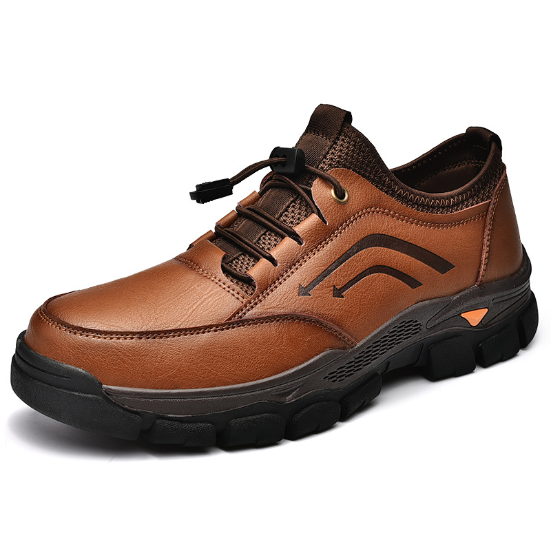 Men's handmade genuine leather drawstring slip-on orthopedic shoes