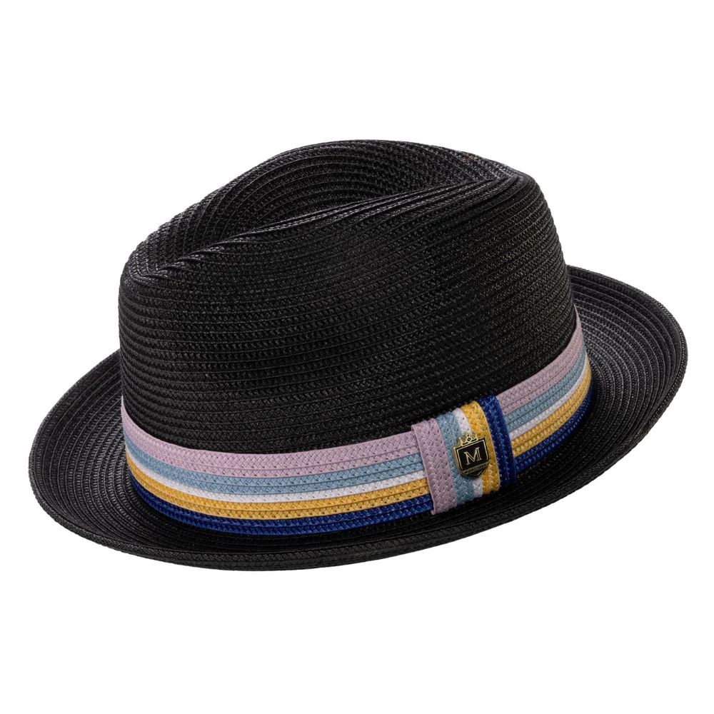 Carolina Braided Straw Fedora Hat with Multistripe Band