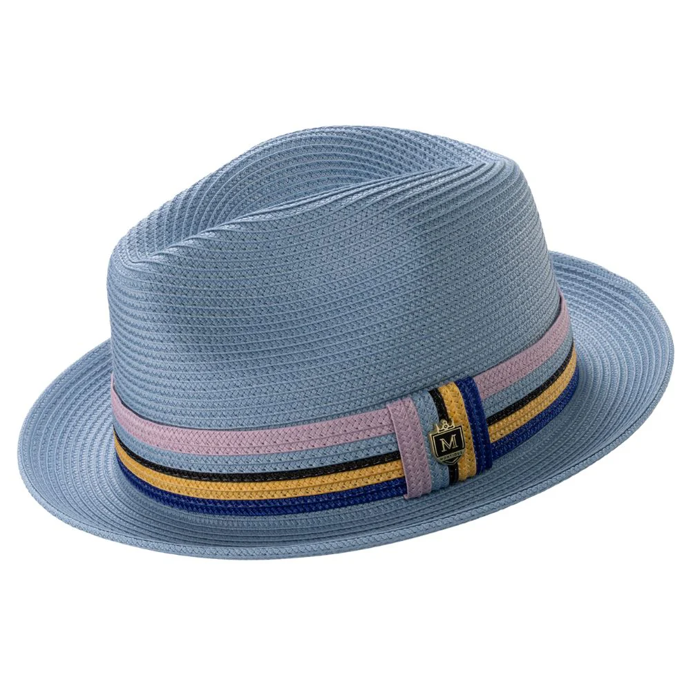 Carolina Braided Straw Fedora Hat with Multistripe Band