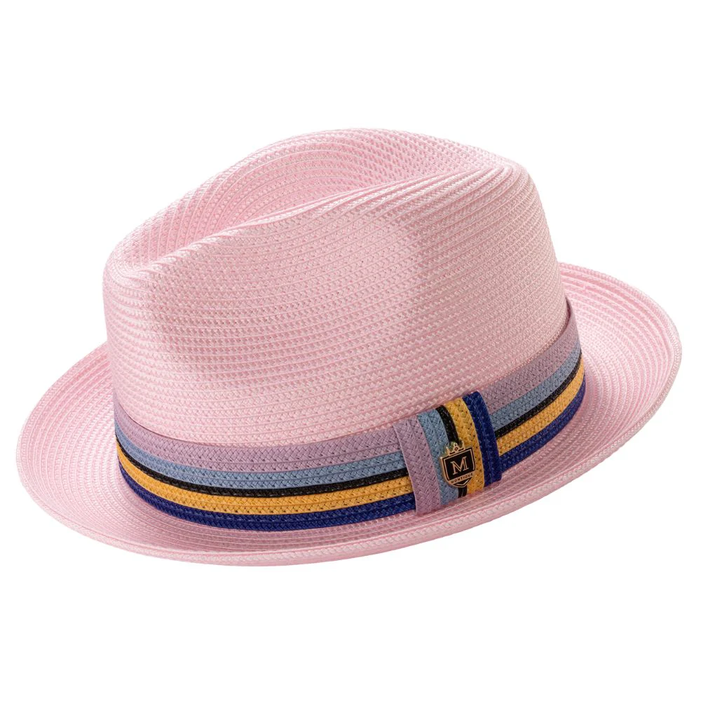 Carolina Braided Straw Fedora Hat with Multistripe Band