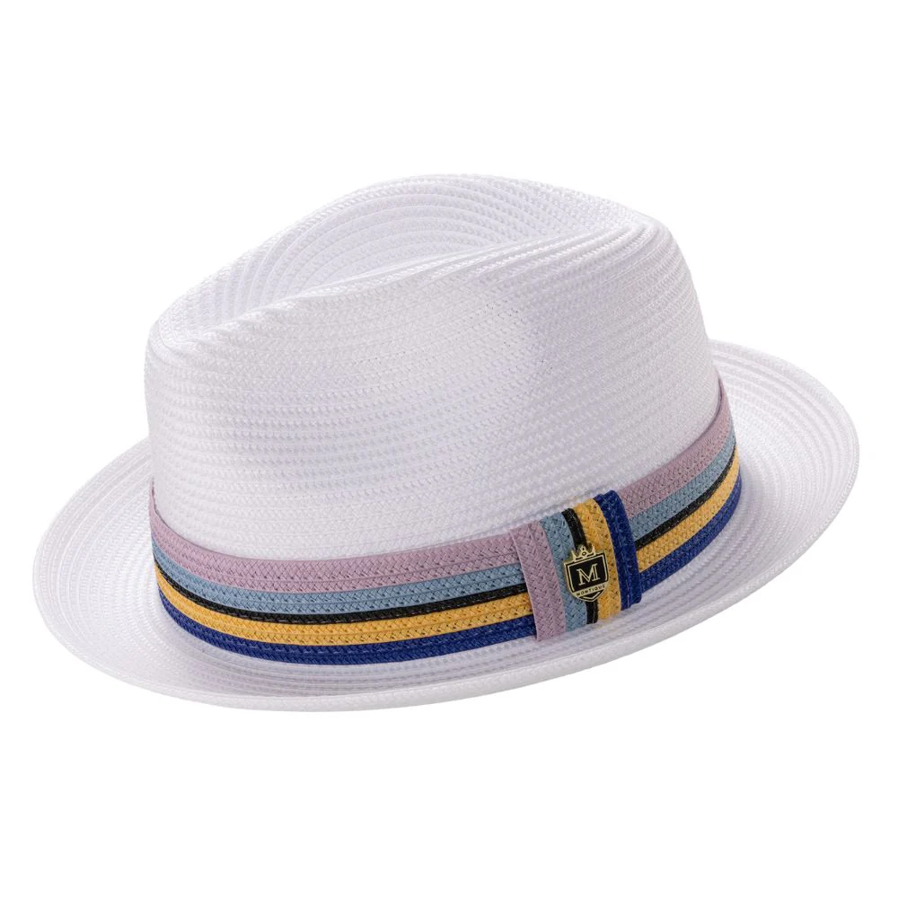Carolina Braided Straw Fedora Hat with Multistripe Band